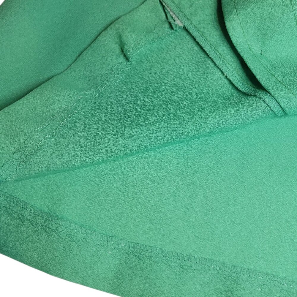 Deha Of Sweden Vtg 70s Green Ruffle Collar Blouse SZ 38 Bow Tie Button Front - Picture 13 of 16